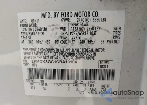 2012 Ford Edge Se from USA, damaged, VIN 2FMDK3GC1CBA19104